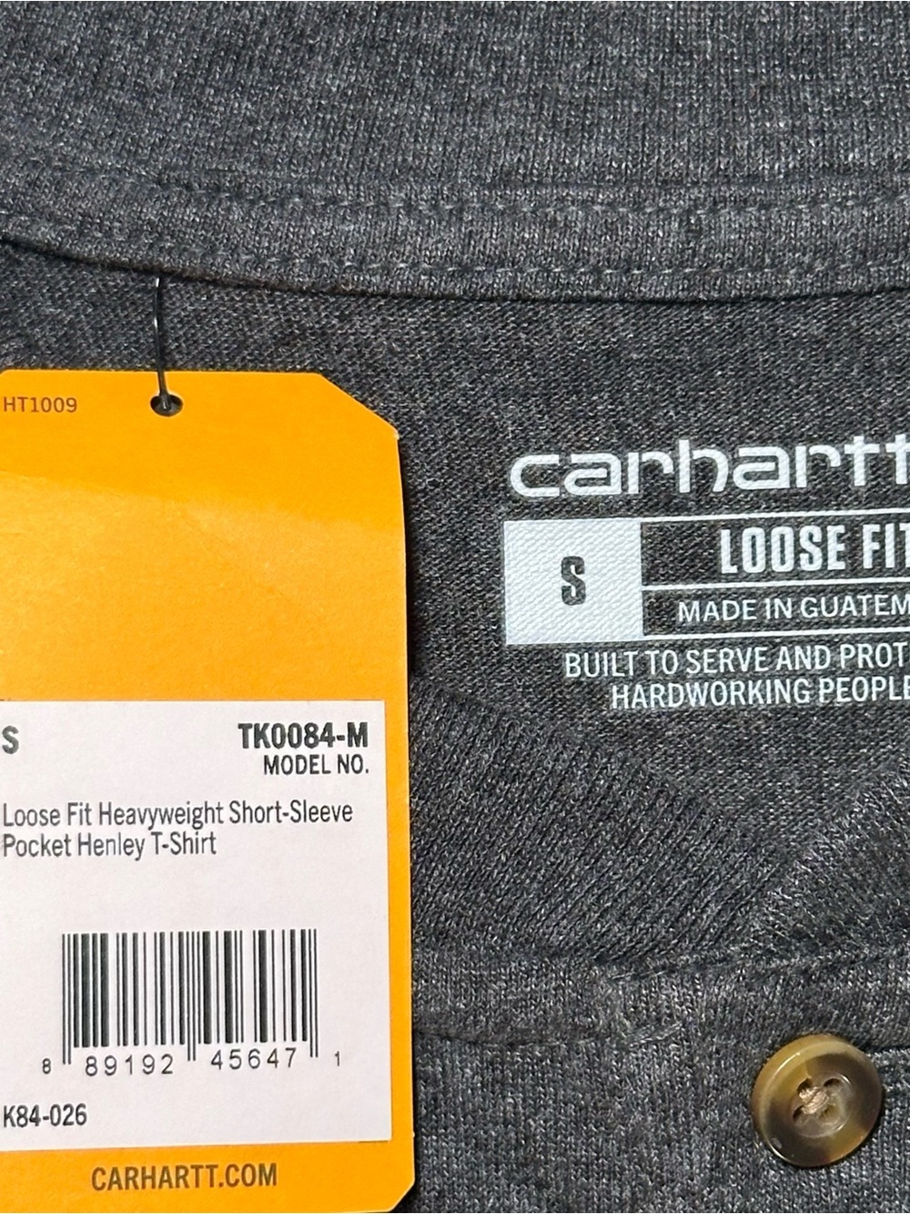 NWT Carhartt K84 Loose Fit Henley Pocket Tee Gray Workwear Shirt Men S - Picture 9 of 16